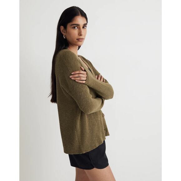 Madewell V Neck Button Front Long Cardigan Sweater Classic Olive - S - Picture 3 of 5